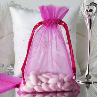 Fuchsia Organza Drawstring Wedding Party Favor Bags