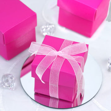 100 Pack | 2" Fuchsia Party Favor Candy Gift Boxes and Lids