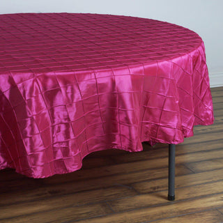 Add Elegance to Your Event with a Fuchsia Pintuck Taffeta Round Seamless Tablecloth
