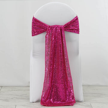 5 Pack 12"x108" Fuchsia Sequin Chair Sashes