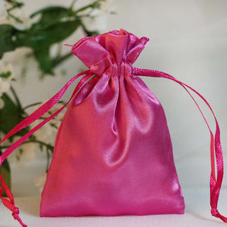 Fuchsia Satin Drawstring Wedding Party Favor Gift Bags