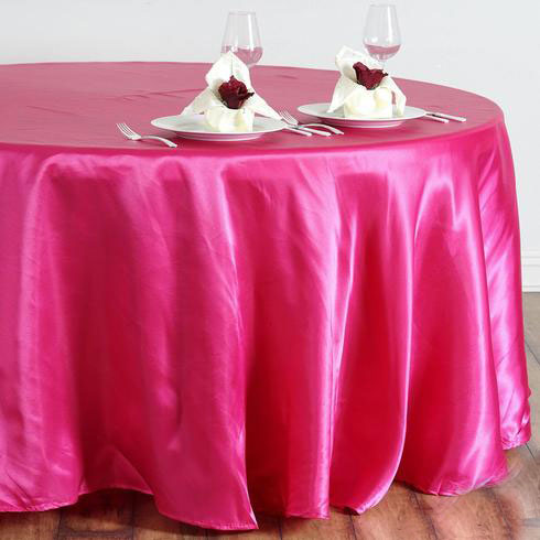 108 inch Fushia Satin Round Tablecloth