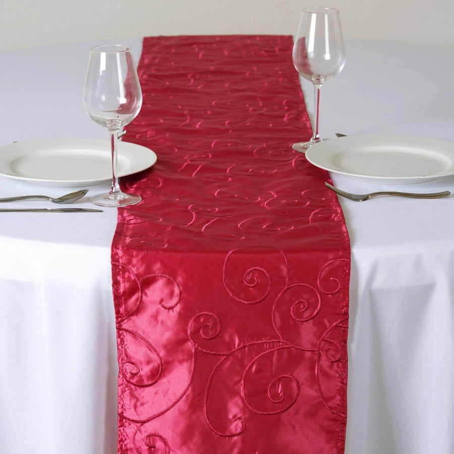 12"x108" Fuchsia Taffeta With Satin Embroidery Table Runner