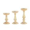 Set of 3 | Mercury Gold Glass Pillar Candle Holder Stands, Votive Candle Centerpieces#whtbkgd