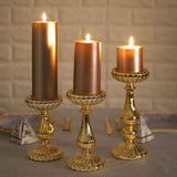 Set of 3 | Mercury Gold Glass Pillar Candle Holder Stands, Votive Candle Centerpieces