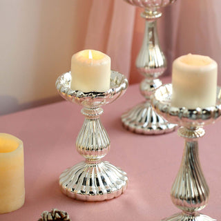 Versatile and Durable Mercury Silver Glass Candle Holders