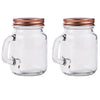 4 Pack | 4oz Rustic Clear Glass Mason Jars With Handles & Rose Gold Screw On Lids