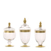 Set of 3 | Gold Trim Clear Glass Apothecary Party Favor Candy Jars With Snap On Lids#whtbkgd