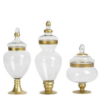 Create a Stunning Event with our Large Gold Trim Glass Apothecary Jars