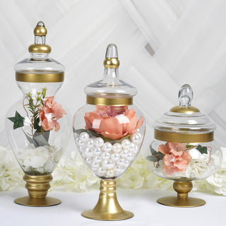 Elegant Gold Trim Glass Apothecary Jars for Stunning Party Decor