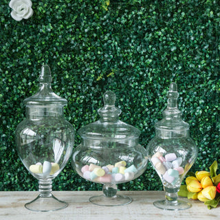 Clear Glass Pedestal Apothecary Party Favor Candy Jars - Set of 3