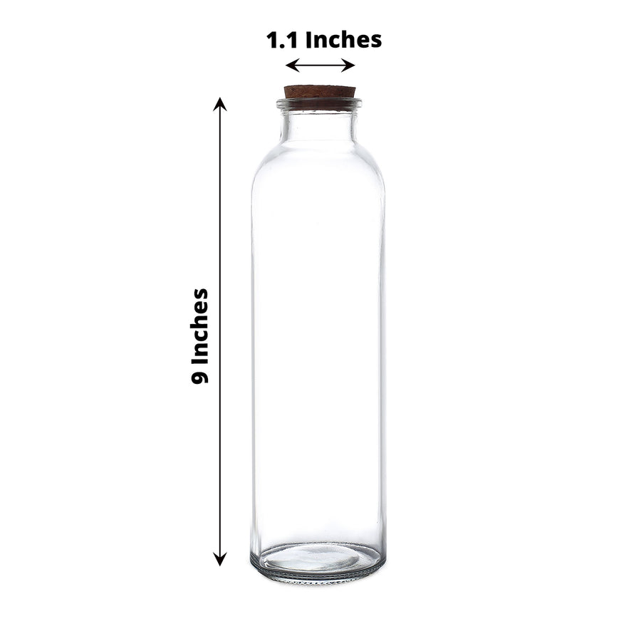 12 Pack | 16oz Clear Round Glass Bottles With Cork Stoppers, Refillable Glass Storage Jars - 9inch