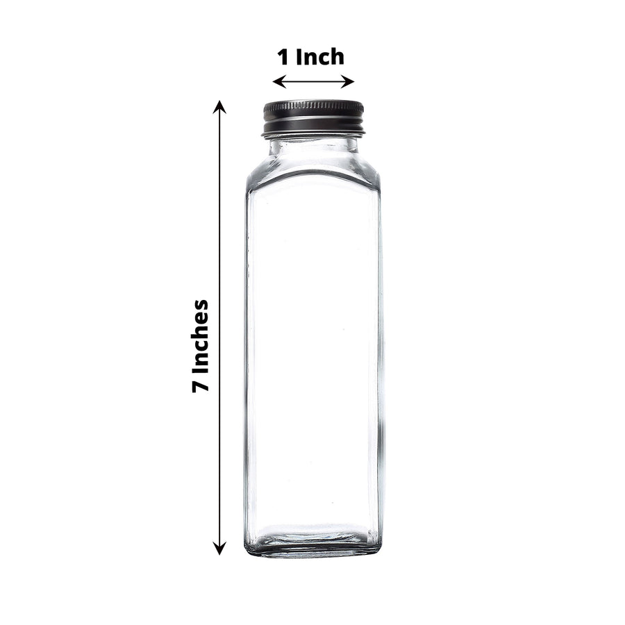 12oz French Square Clear Glass Bottles With Metal Lids, Refillable Glass Storage Jars - 7inch
