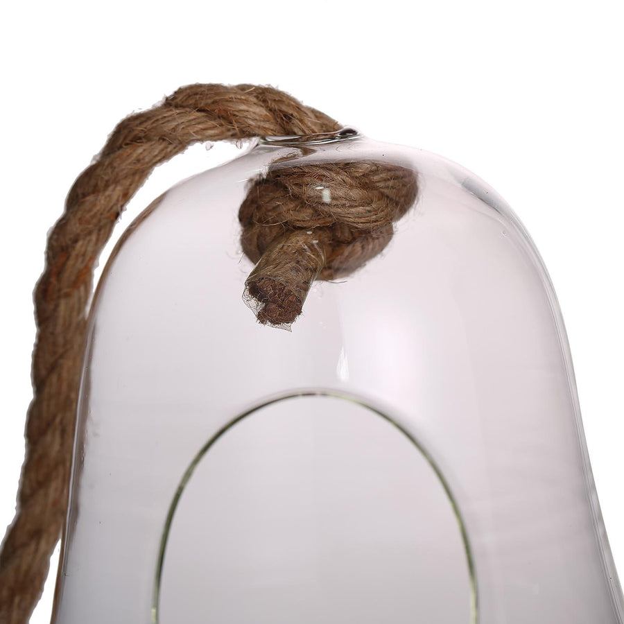 9inch Air Plant Hanging Glass Bell Shaped Terrarium With Twine Rope, Free-Falling Planter