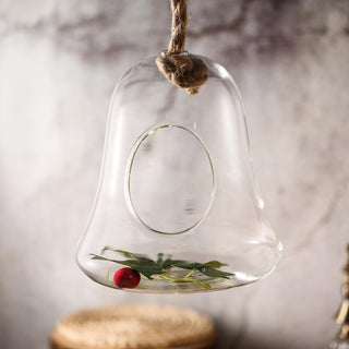 9" Air Plant Hanging Glass Bell Shaped Terrarium With Twine Rope