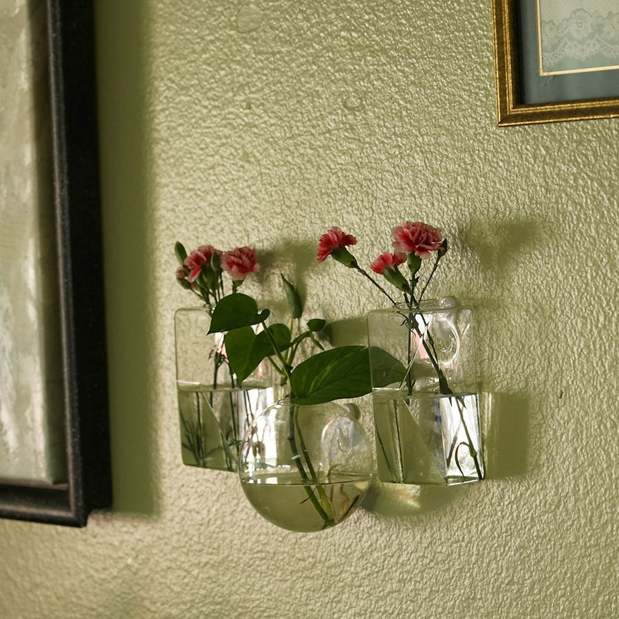 Trapezoid Glass Wall Vase | Indoor Wall Mounted Planters | Hanging Terrariums