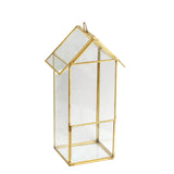 11 inch House Lantern Hanging Gold Metal Geometric Glass Terrarium, Multipurpose Air Plants Holder #whtbkgd