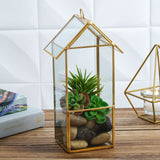 11 inch House Lantern Hanging Gold Metal Geometric Glass Terrarium, Multipurpose Air Plants Holder