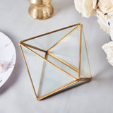 9inch Diamond Prism Hanging Gold Metal Geometric Glass Terrarium, Multipurpose Air Plants Holder 