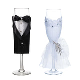 Set of 2 | 9Inch Black Bride Groom Koozie Clear Champagne Glasses, Wedding Toast Flutes#whtbkgd