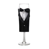 Set of 2 | 9Inch Black Bride Groom Koozie Clear Champagne Glasses, Wedding Toast Flutes