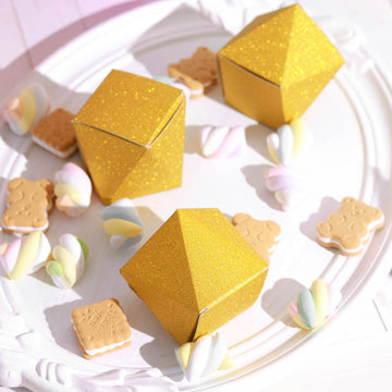 25 Pack | 2"x3" Geometric Gold Glitter Wedding Favor Candy Gift Boxes