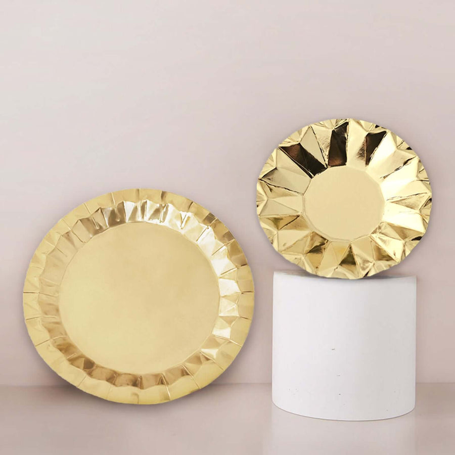 Geometric Metallic Gold Dessert Appetizer Paper Plates, Disposable Salad Party Plates - 400 GSM