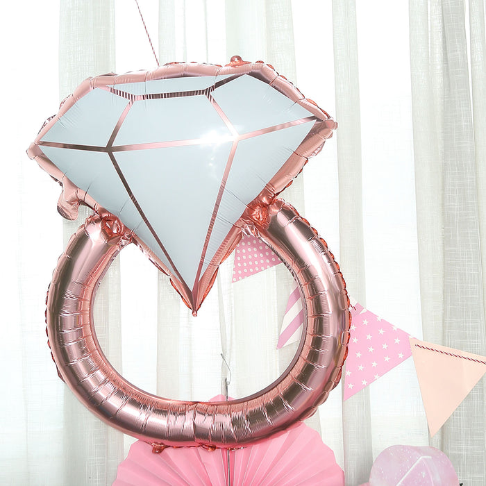 26inches Giant Rose Gold/White Diamond Ring Mylar Foil Helium Air Balloon