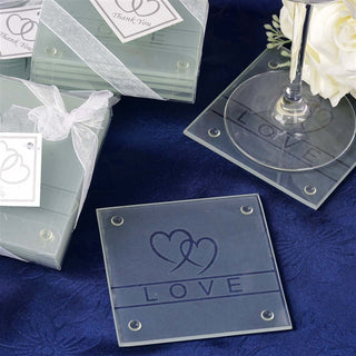 Elegant and Stylish 4 Pack of Love Engraved Square Party Favors Glass Coasters