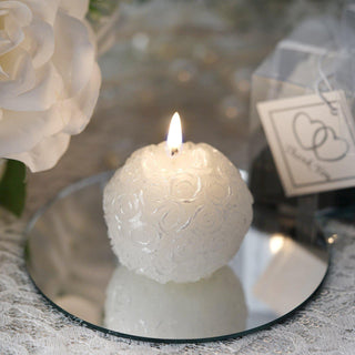 2" Gift Wrapped White Rose Ball Candle for Wedding Party Favors