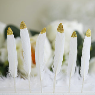 Create Magical Decorations with Glitter Gold Tip White Real Turkey Feathers