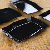 Black Plastic Disposable Rectangular Serving Trays Plates - With Glossy Finish & Wave Trimmed Rim