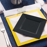 10Inch Modern Black Square Plastic Disposable Dinner Plates With Glossy Finish