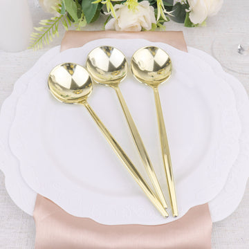 24 Pack 8" Glossy Gold Heavy Duty Plastic Silverware Spoons Cutlery, Premium Disposable Sleek Flatware