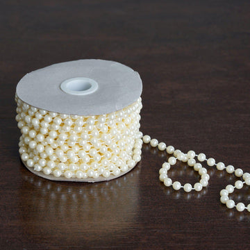 12 Yards 6mm Glossy Ivory Faux Craft Pearl String Bead Strands