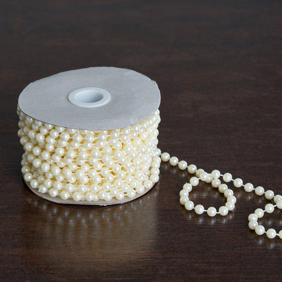 12 Yards | 6mm Glossy Ivory Faux Craft Pearl String Bead Strands