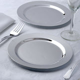 12 Pack - 8inch Glossy Silver Plastic Disposable Salad Dessert Plates Metallic Finish - Round