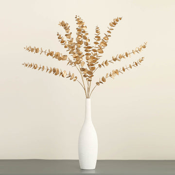 2 Stems 34" Metallic Gold Artificial Spiral Eucalyptus Leaf Branch Vase Filler