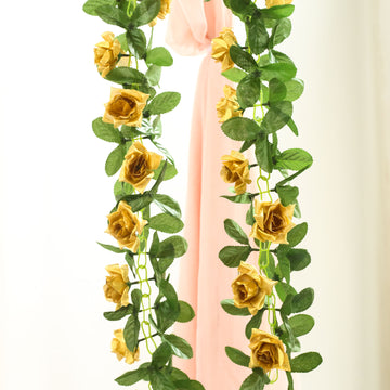 6ft | Gold Artificial Silk Rose Garland UV Protected Flower Chain