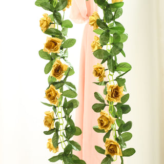 Add Elegance with the Gold Artificial Silk Rose Garland