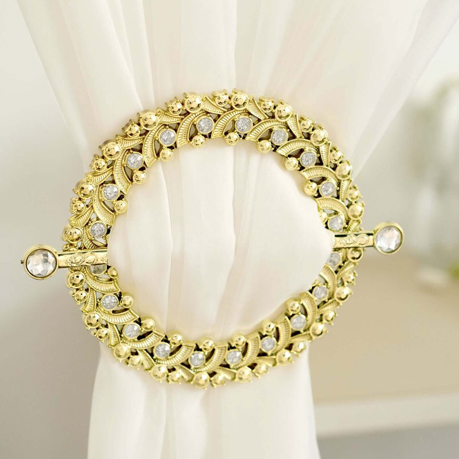 2 Pack | 7inch Gold Barrette Style Acrylic Crystal Curtain Tie Backs