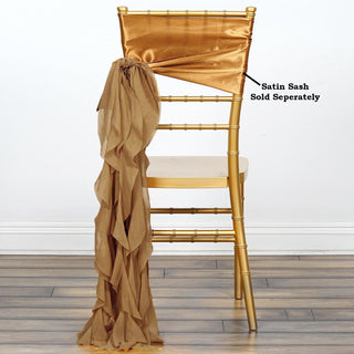 Elegant Gold Chiffon Curly Chair Sash
