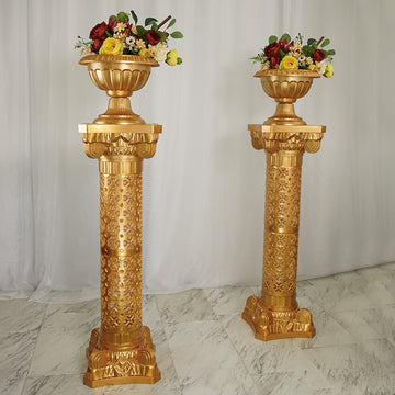 4 Pack Gold Crafted Venetian Inspired Pedestal Stand Plant Pillar - 40" Tall PVC
