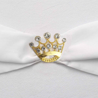 Glamorous Gold Diamond Metal Crown Sash Bow Pin