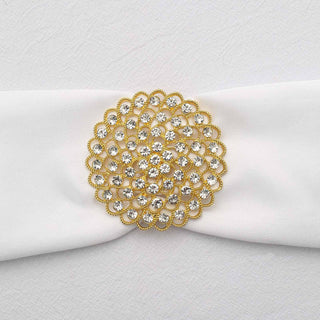 Add Elegance and Glamour with the 3" Gold Diamond Metal Flower Chair Sash Bow Pin