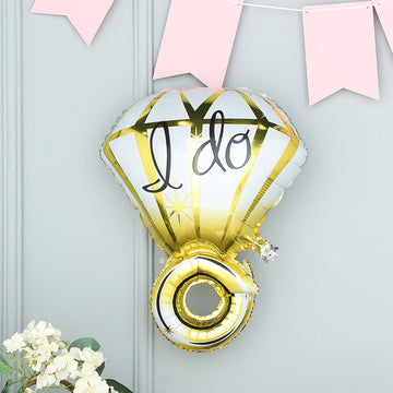 21" Gold Diamond Ring, "I Do"  Print Mylar Foil Helium Air Balloon