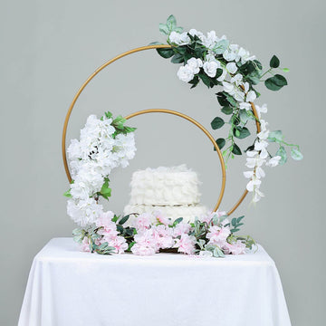 24" 16" Gold Double Metal Hoop Wedding Centerpiece, Flower Stand