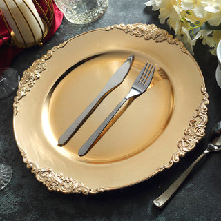 Elegant Gold Embossed Baroque Round Charger Plates