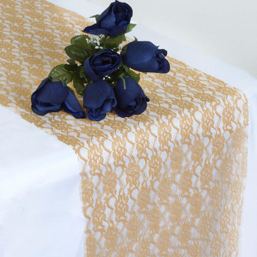 12"x108" Gold Floral Lace Table Runner