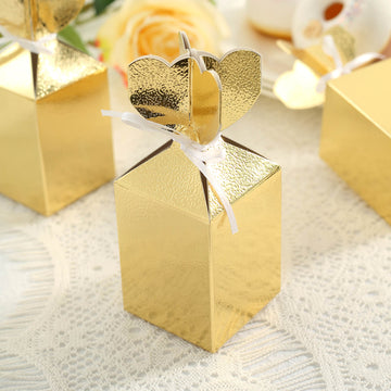 25 Pack Gold Floral Top Satin Ribbon Party Favor Candy Gift Boxes
